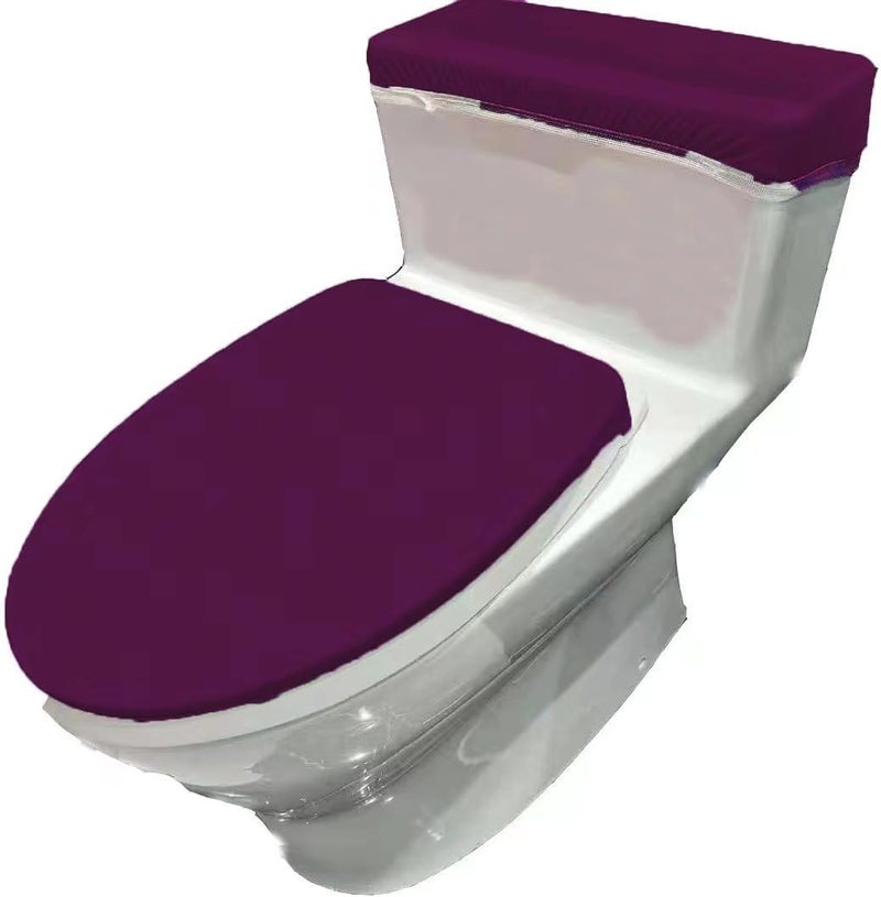 Madeals Velvet Toilet Lid Cover and Toilet Tank Lid Cover Fabric Cover for A Lid Toilet Tank Purple - Image 2